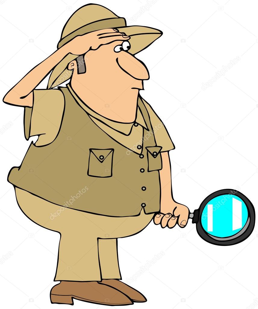 Safari man with magnifying glass