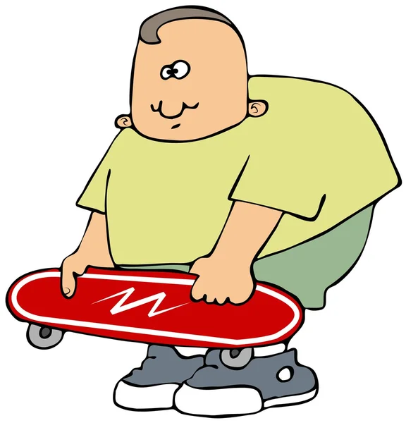 Хлопчик з червоним скейтбордом — стокове фото