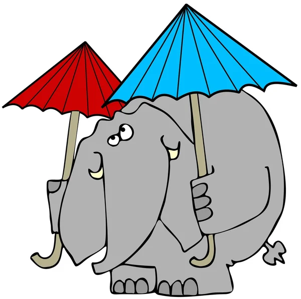 Elephant with 2 umbrellas — Stock Photo, Image