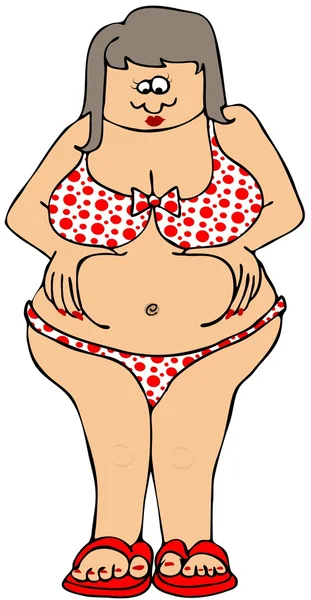 Knubbig tjej i polka-dot bikini — Stockfoto