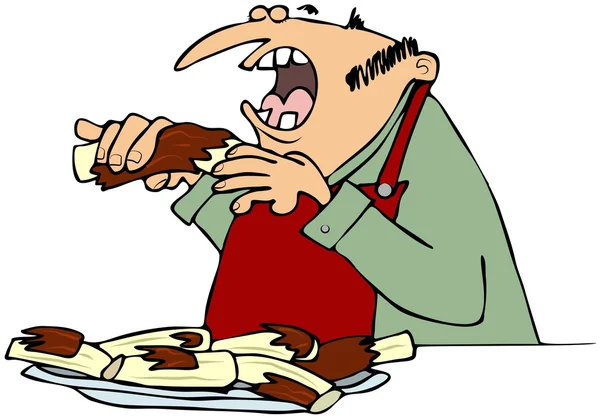Homem comendo costelas de churrasco — Fotografia de Stock