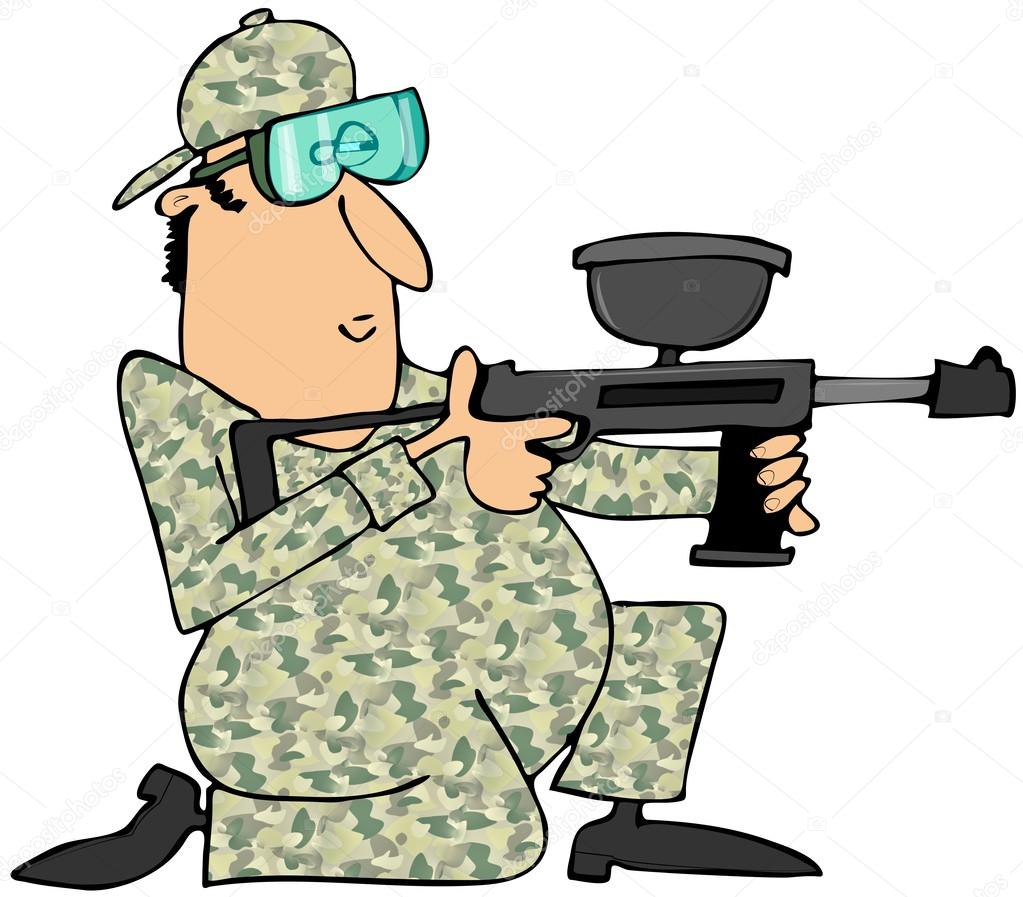 Man aiming a paintball gun Stock Illustration by ©caraman #34474699