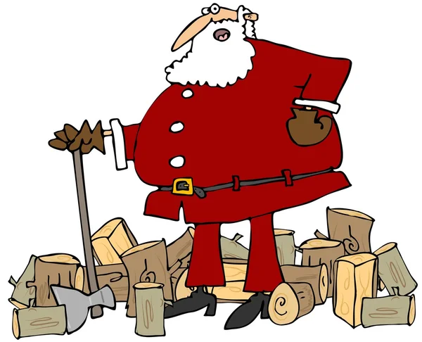 Weihnachtsmann spaltet Holz — Stockfoto