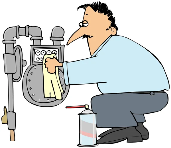 Homem limpando um medidor de gás — Fotografia de Stock
