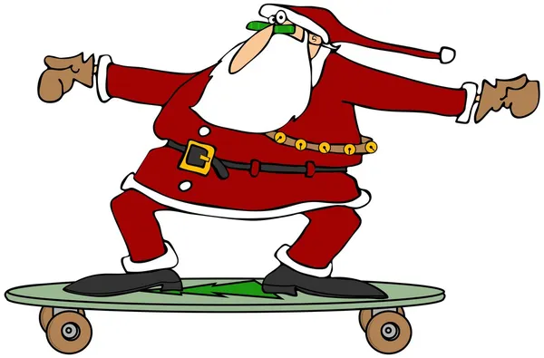 Santa op een skateboard — Stockfoto