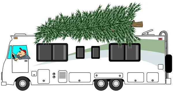 RV přináší vánoční stromeček — Stock fotografie