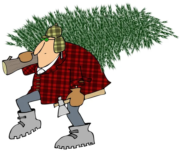 Mann trägt einen Weihnachtsbaum nach Hause — Stockfoto