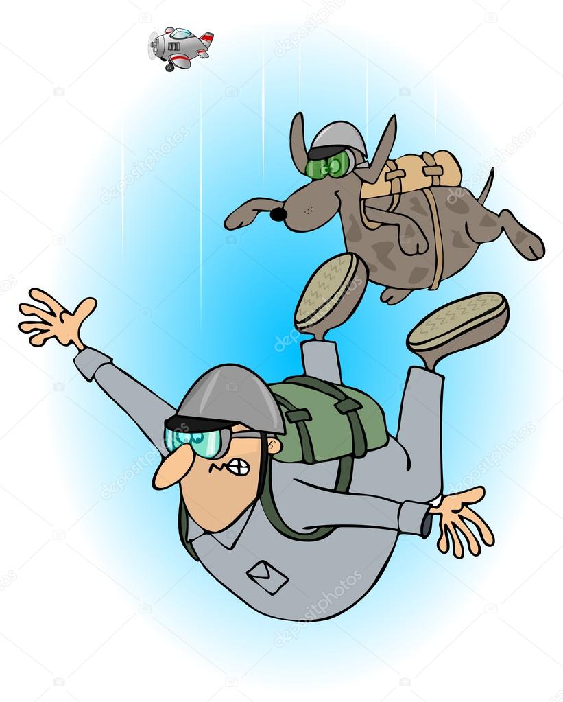 Man and dog skydivers