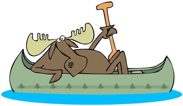 Moose paddling a canoe — Stock Photo, Image