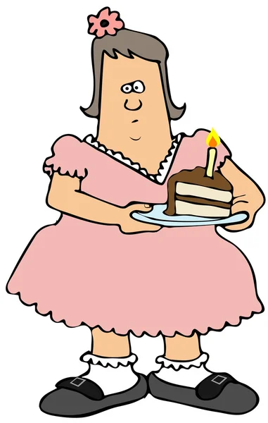 Gordinha menina comer aniversário bolo — Fotografia de Stock