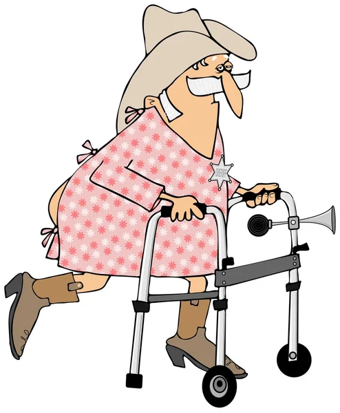 Alter Cowboy mit Rollator — Stockfoto