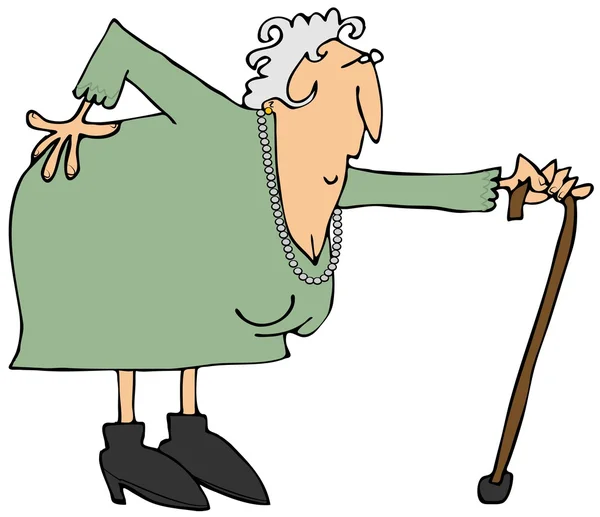 Oude vrouw met een zere rug Rechtenvrije Stockafbeeldingen