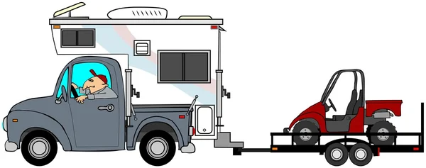Camion & camping-car remorquant un UTV — Photo