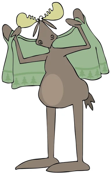 Illustration Bull Moose Drying His Back Green Towel — Stock Photo, Image