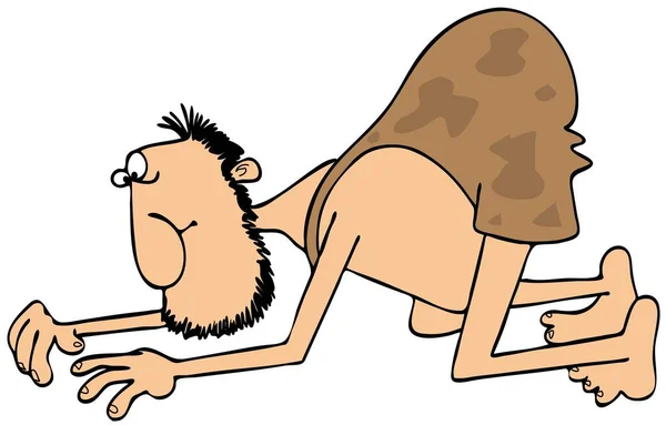 Illustration of a caveman crawling on all fours