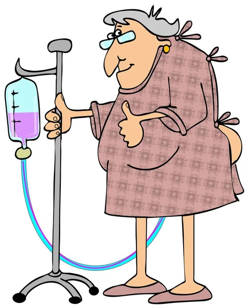 Illustration Older Woman Good Attitude Wearing Hospital Gown Pushing Cart — Stock Photo, Image