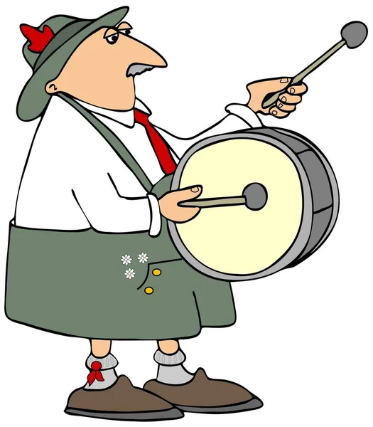 Illustration Bavarian Man Dressed Lederhosen Playing Bass Drum — Stock Photo, Image