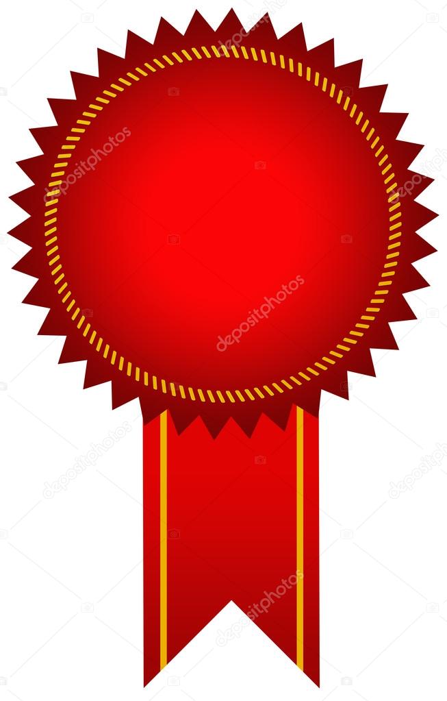 Red award seal with ribbon