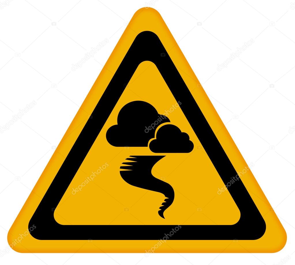 Tornado warning sign isolated on white