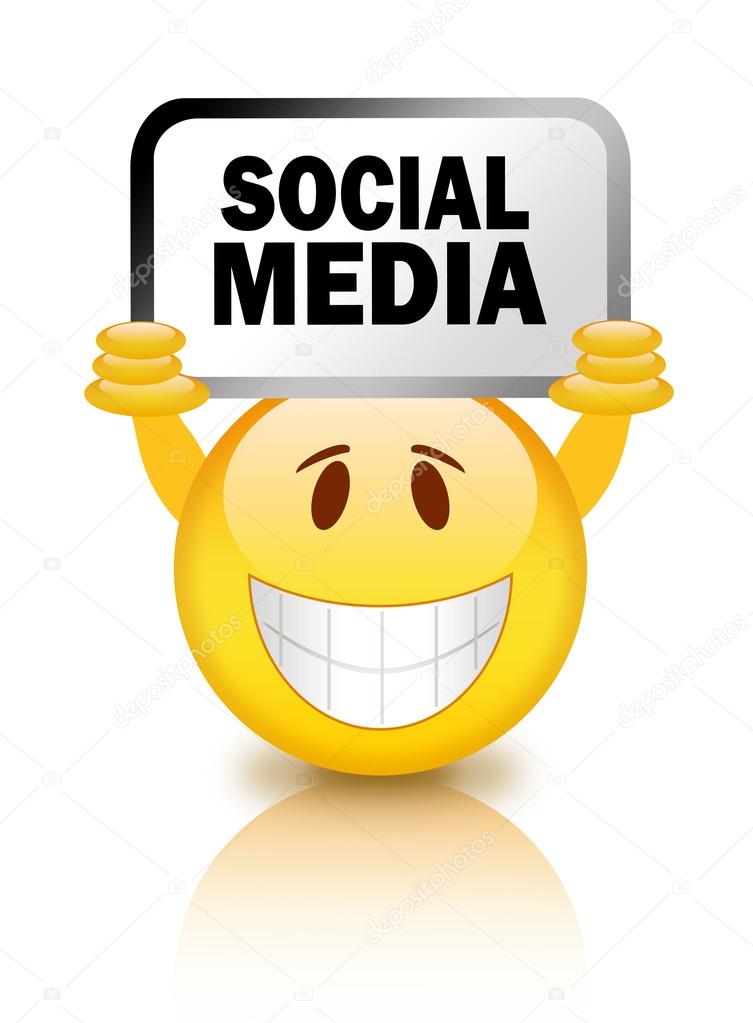 Smiley with social media sign isolated on white