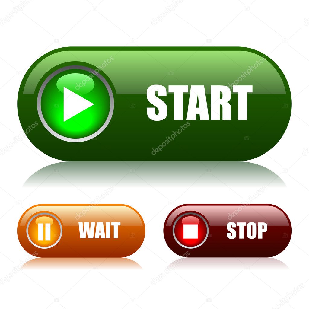 Start and stop vector buttons isolated on white