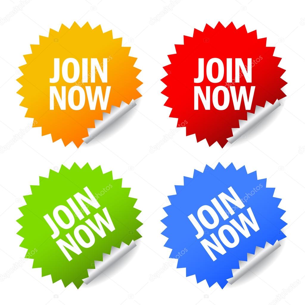 Join now vector stickers set