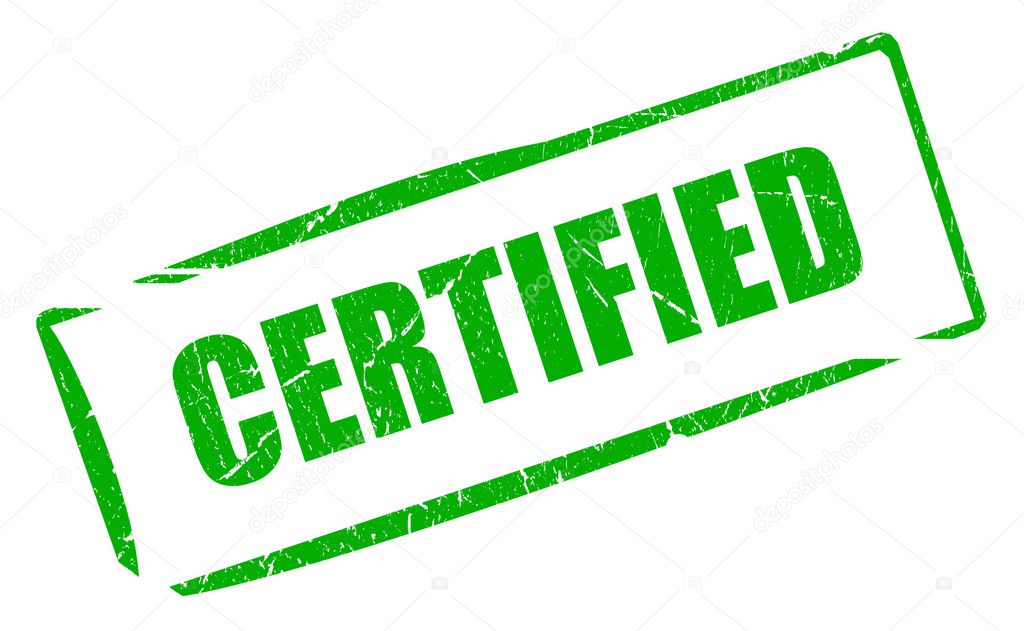 Certified green stamp isolated on white