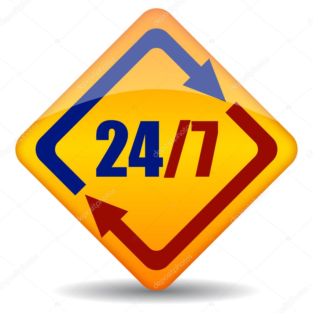 Vector twenty four seven open sign isolated on white