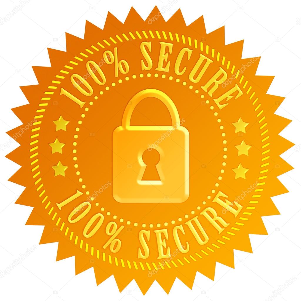 Secure lock emblem isolated on white