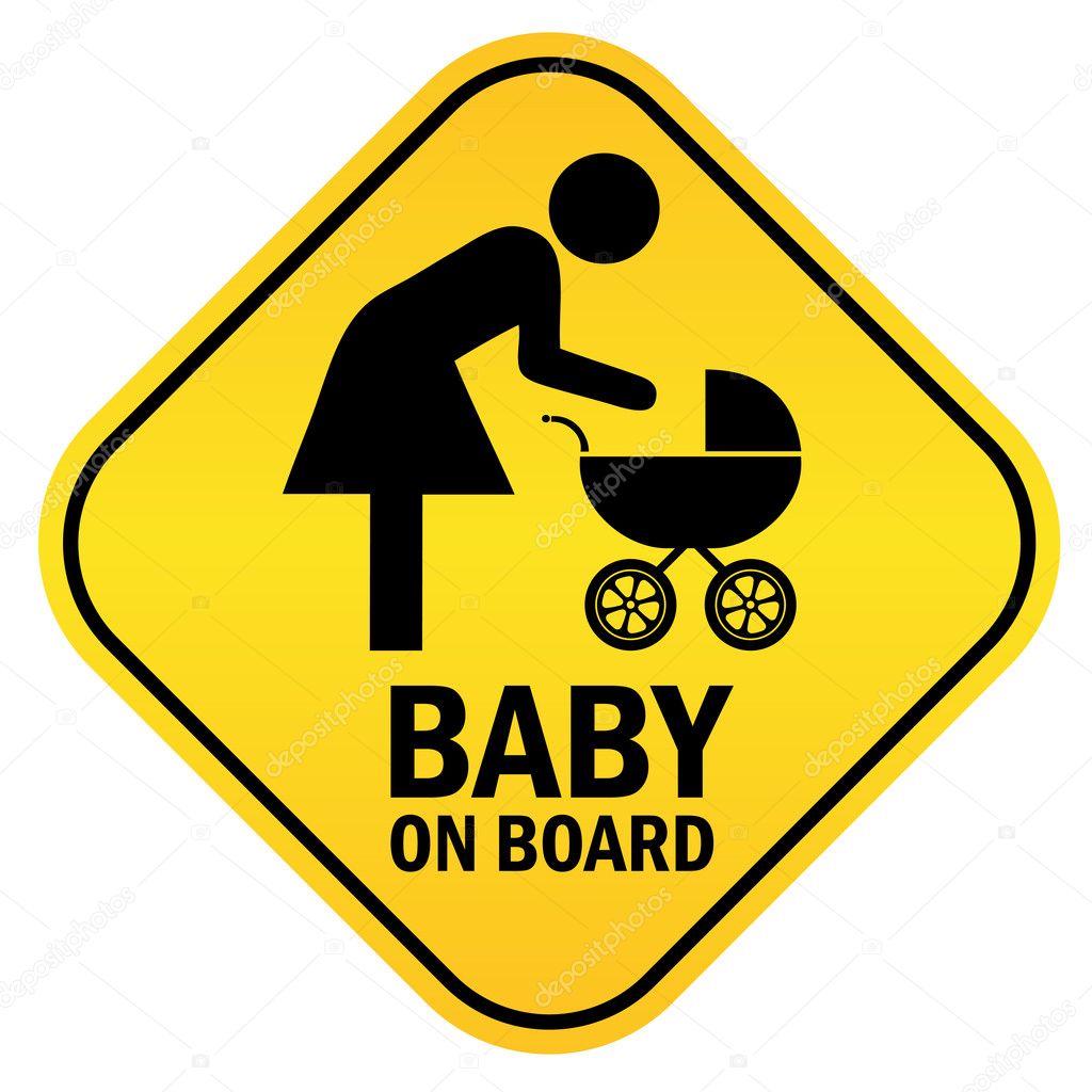 Baby on board yellow diamond sign, vector illustration