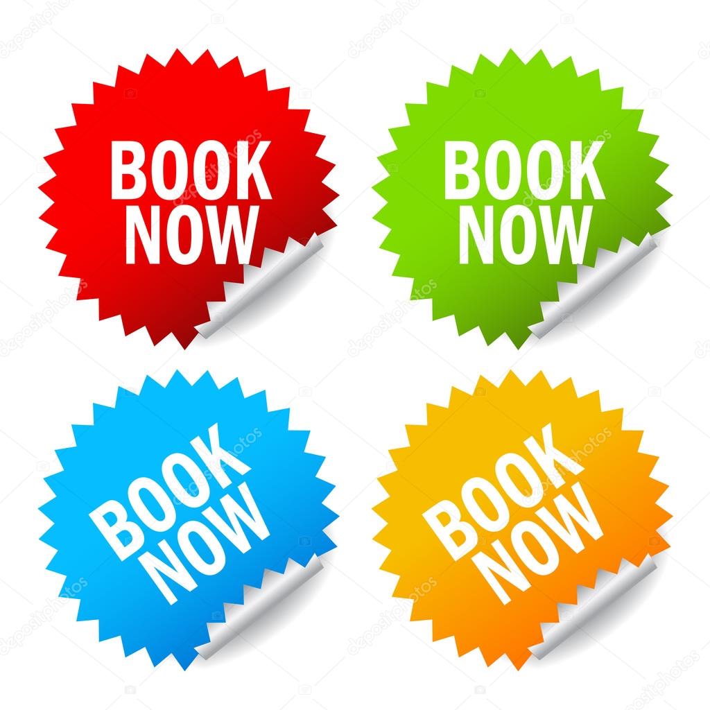 Vector book now stickers set