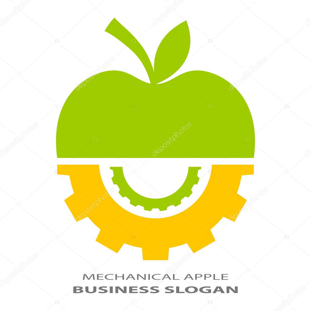 Abstract mechanical logo with apple and gear
