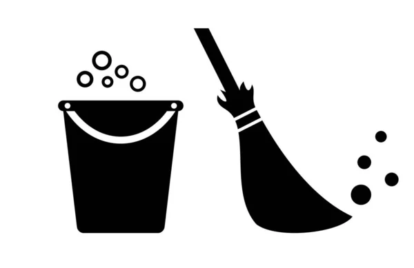 Ikon Vektor Pembersihan Bucket Dan Sapu - Stok Vektor