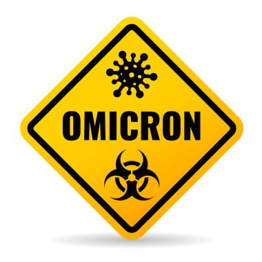 Beyaz arkaplanda Omicron virüsü uyarısı