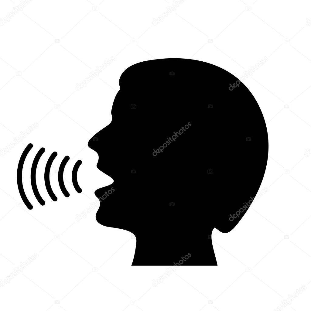 Man speaking and sound wave vector icon