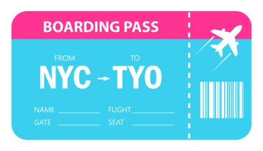 Uçuş kartı vektör simgesi, uçuş bileti