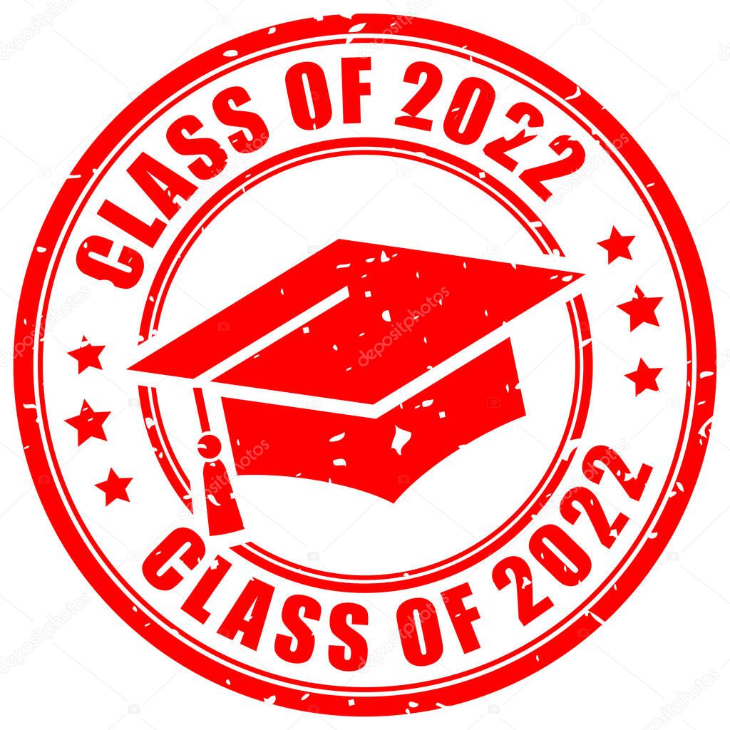 Class of 2022 grunge graduation badge on white background