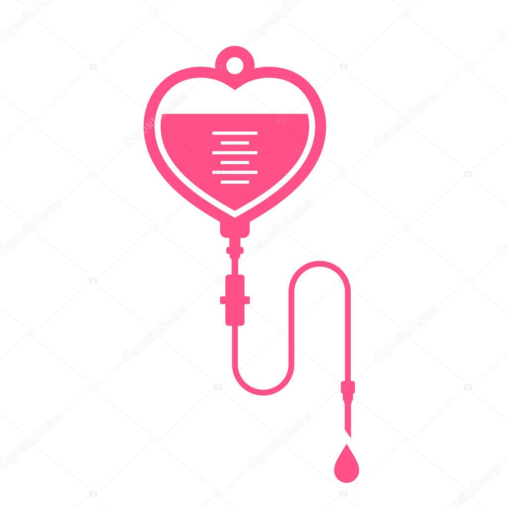 Heart shaped blood bag vector icon