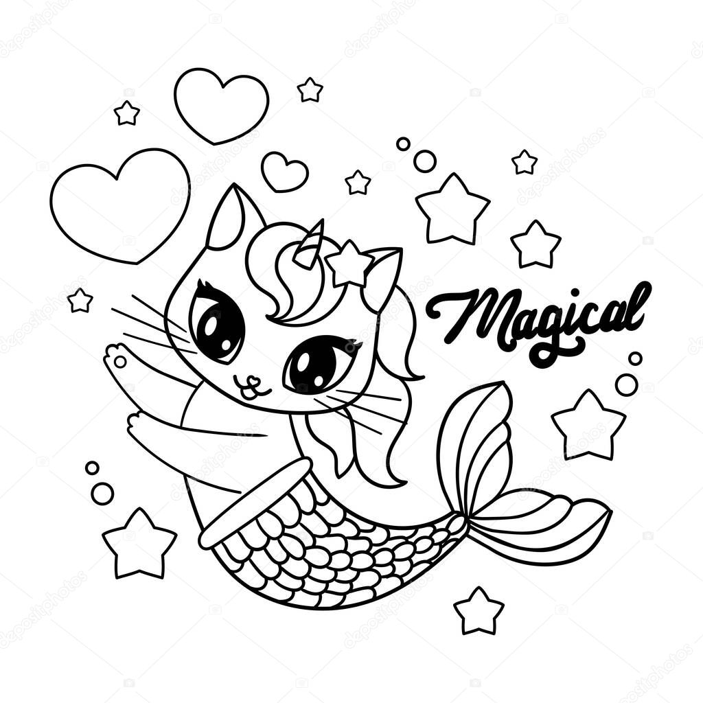 Vettoriale stockCarino gatto sirena unicorno. Disegno contorno in bianco e  nero. Vettore di ©Zerlina #514741034, image size:1024x1024