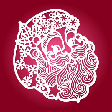 Lazer kesme şablonu. Noel Baba kafası. Vektör