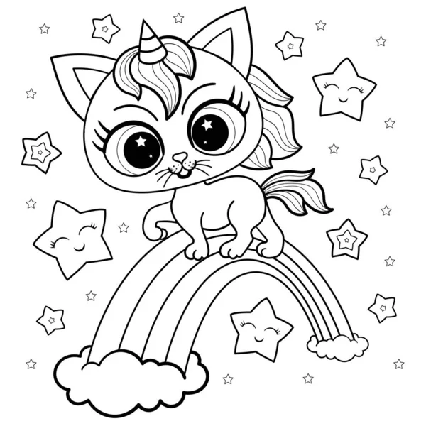 Bonito Desenho Animado Kitty Unicórnio Delineado Para Colorir Livro Isolado  imagem vetorial de Reginast777© 416122180