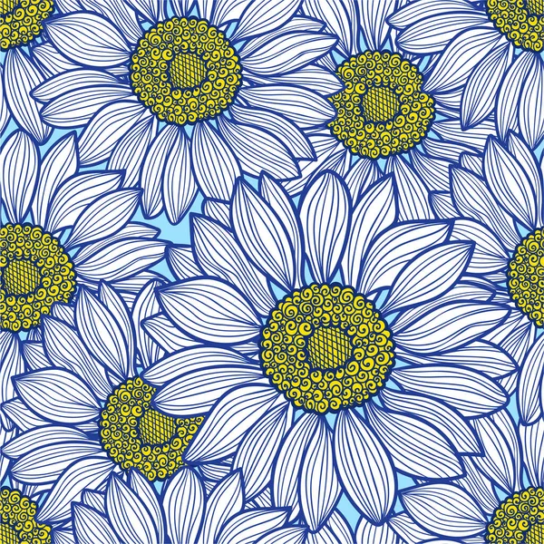 Nahtloses Muster Mit Kamillenblüten Handgezeichnet Sommerthema Für Stoffdesign Tapeten Hintergründe — Stockvektor
