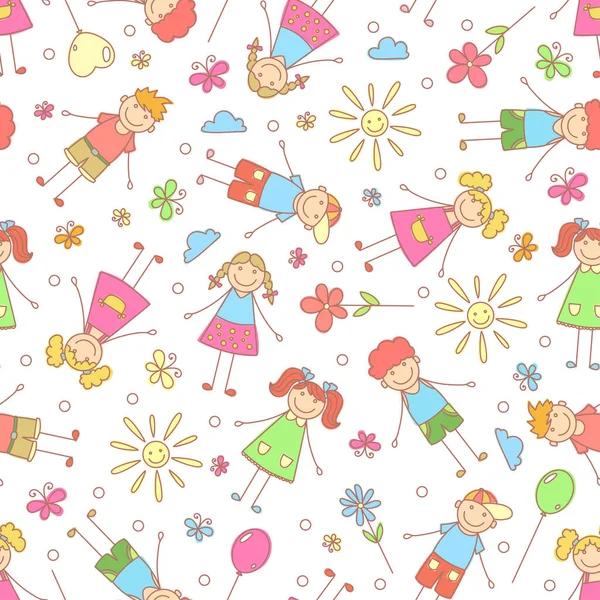 Seamless Pattern Children Sunflowers Balloons Theme Summer Childhood Friendship Hand — Stock Vector