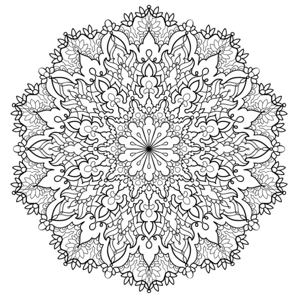 Mandala Immagine Lineare Bianco Nero Schema Circolare Ornamento Decorativo Stile — Vettoriale Stock