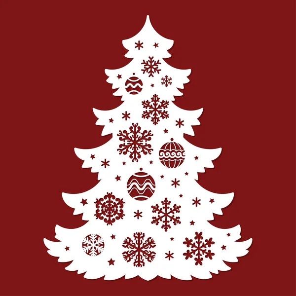 Lazer Kesim Noel Şablonu Yeni Yıl Ağacı Kart Tasarımı Noel — Stok Vektör