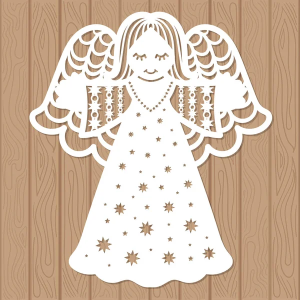 Template Laser Cutting Angel Cutting Any Material Design Cards Christmas — Vetor de Stock