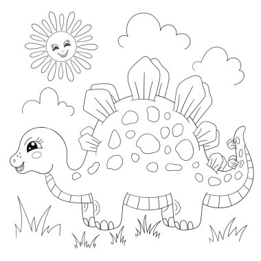 Cartoon dinosaur. Black and white linear image. For the design of coloring books, prints, posters, puzzles, games and so on. Vector