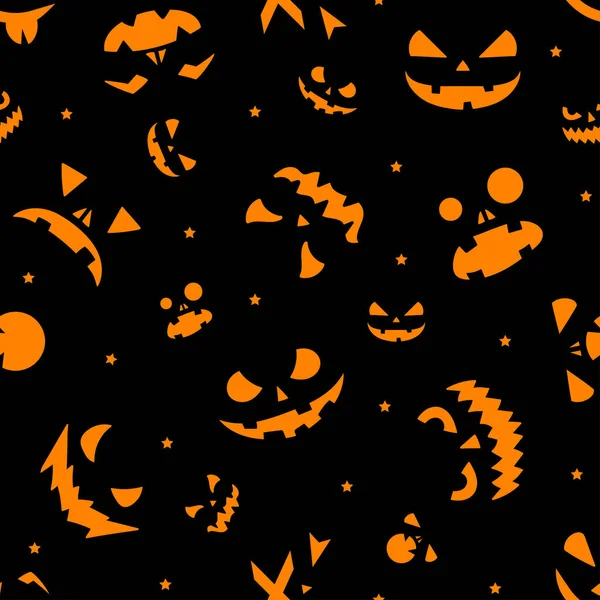 Seamless Pattern Emotions Pumpkins Black Background Wallpaper — Vector de stock