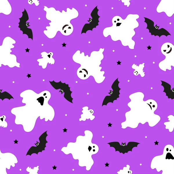 Seamless Pattern Ghosts Bats Vector — 图库矢量图片