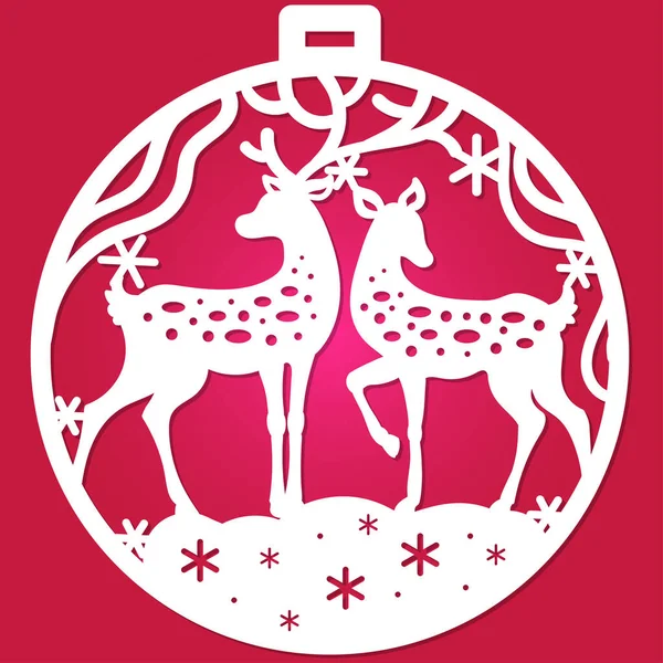 Template Laser Cutting Any Materials Christmas Ball Deers Design Christmas — Wektor stockowy